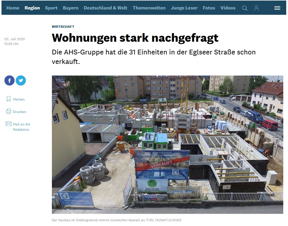 02.07.2020: Berichterstattung der Mittelbayerischen Zeitung über unsere beiden Neubauprojekte